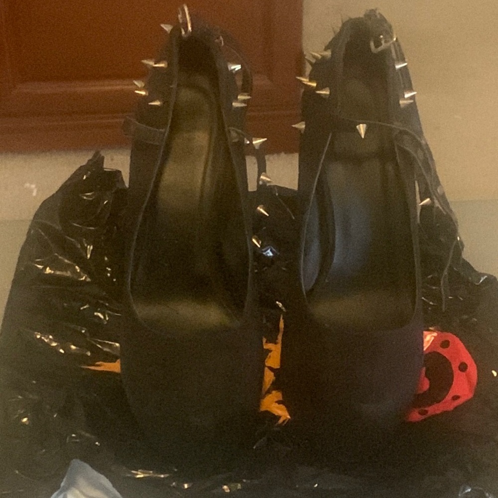 Charlotte Russe black gold spiked heels.